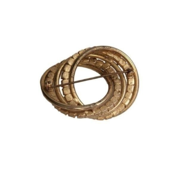 Vintage Rhinestone‎ Abstract Swirl Brooch Pin Gold Tone - Picture 9 of 11